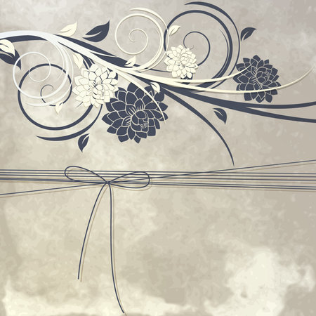 Vintage template for greeting card or invitation with flowers and ribbonのイラスト素材