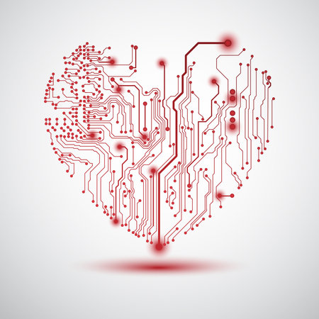 Valentine's background with circuit board on heart shapeのイラスト素材