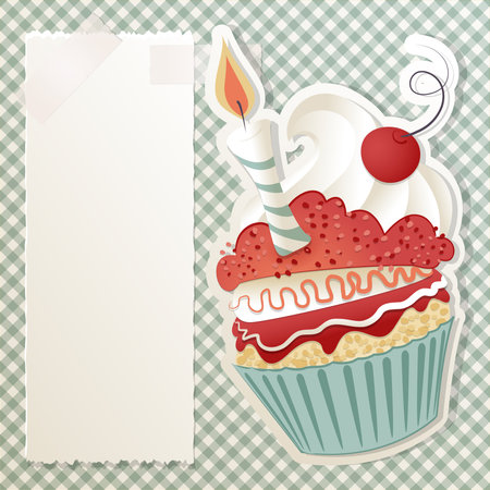 Birthday card with funny cupcake and paper noteのイラスト素材