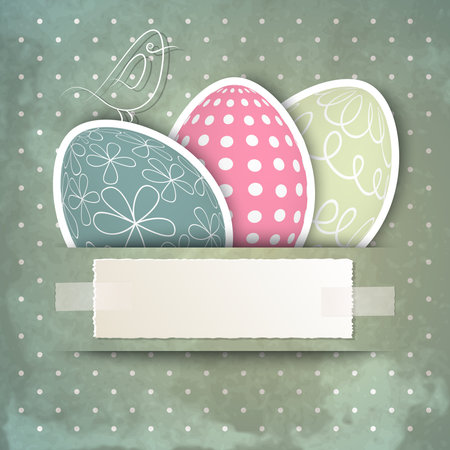 Template for happy Easter card with eggs, bird and copy spaceのイラスト素材