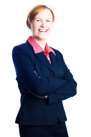 Business Lady in suit laughting (isolated)の写真素材