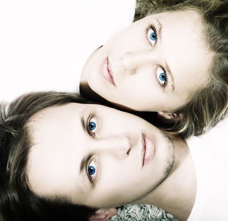 art stylish portrait of a couple young man and womanの写真素材