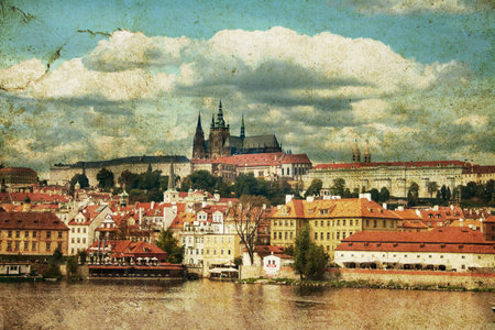 retro postcard with praha, chezh republicの写真素材