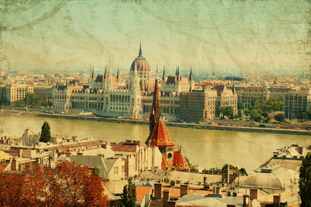panoramic view of Budapest including river Danube and roofsの写真素材
