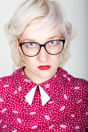 portrait of beauty fashion young woman, with blond hairsの写真素材