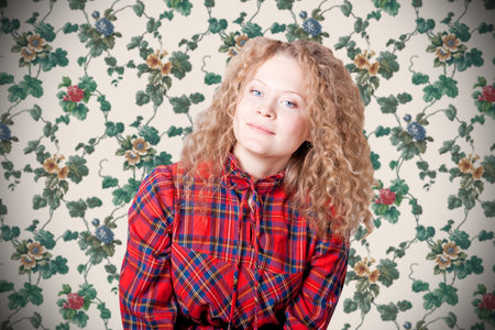 beauty young woman with pretty wallpaper