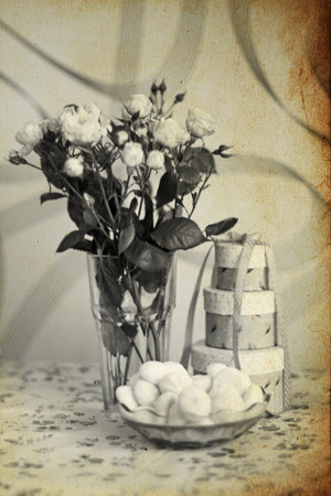 desaturated roses in glass, compositionの写真素材