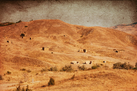 Beautiful image of mountains, retro textureの写真素材