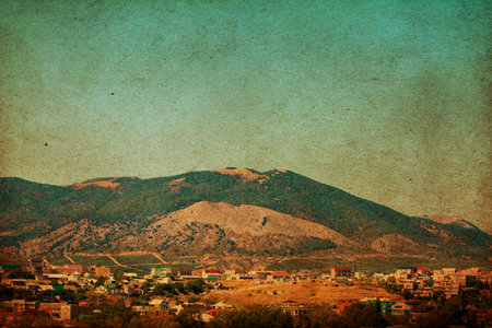 Beautiful image of mountains, retro textureの写真素材