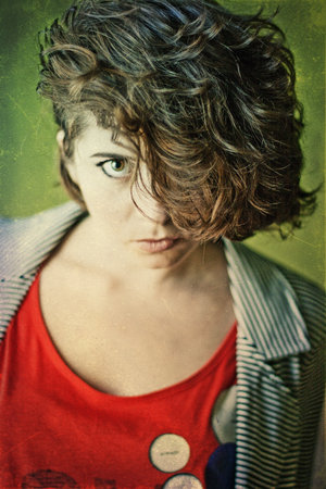 art portrait with beautiful young woman, vintage texture