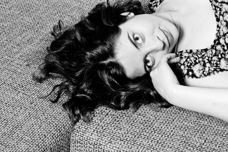 art portrait with beautiful young woman, vintage textureの写真素材