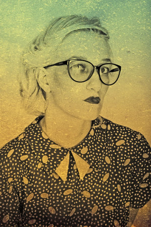 art portrait with beautiful young woman, vintage textureの写真素材