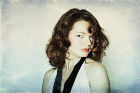 art portrait with beautiful young woman, vintage texture