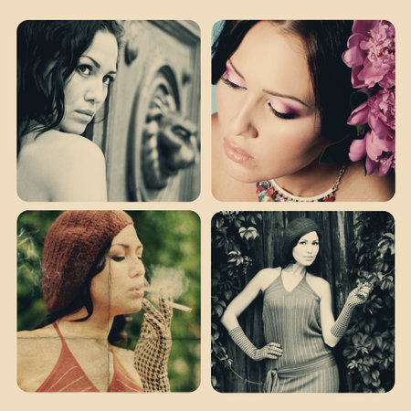 art collage with beautiful womanの写真素材