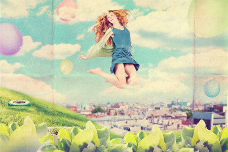 art collage with beautiful woman, vintage effectの写真素材