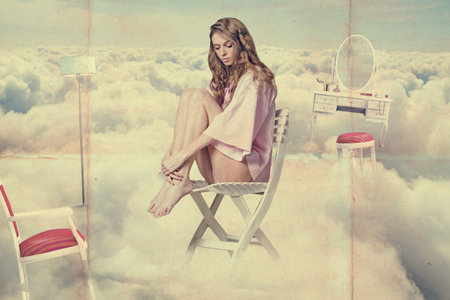 art collage with beautiful woman, vintageの写真素材