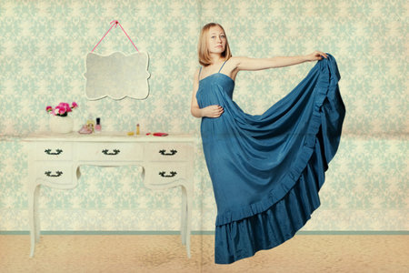 art collage with beautiful woman, vintageの写真素材