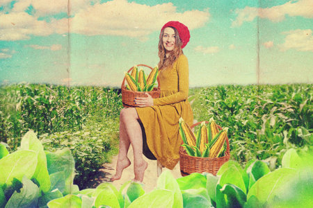 art collage with beautiful woman, retro style