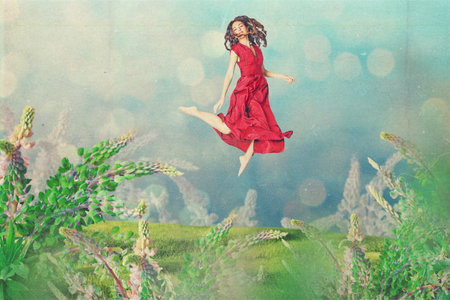 art vintage collage with beautiful woman, creative workの写真素材