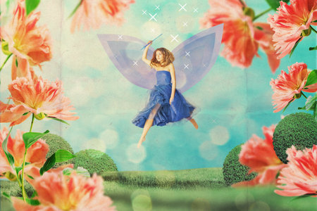 beautiful woman in fairy gardenの写真素材