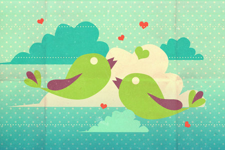 art image with birds, retroの写真素材