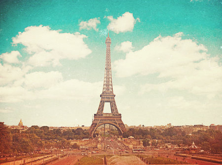 retro photo with paris, franceの写真素材
