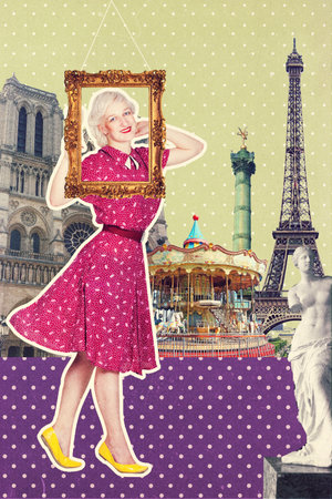 art postcard with Paris, France, vintage styleの写真素材