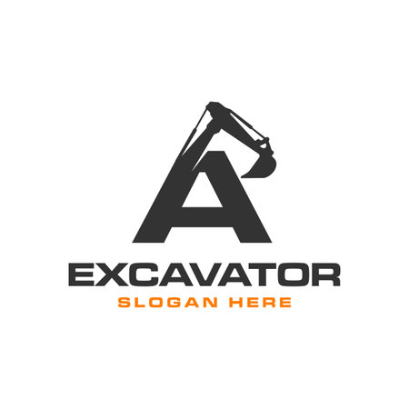 Excavator Vector Logo Template. constructionのイラスト素材