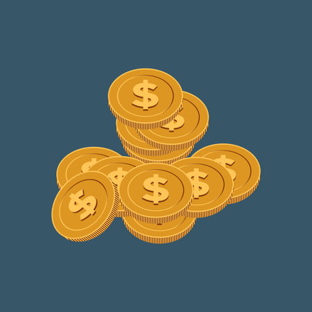 Pile of gold coins with the dollar sign  on blue background, Vector illustration.のイラスト素材