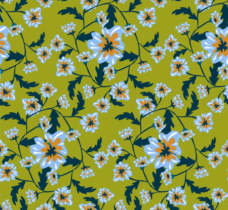 Vector seamless pattern with small blue flowers. Light floral background