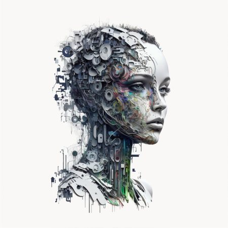 Artificial intelligence in humanoid head as technology concept, created with generative AIの素材