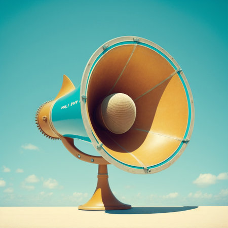 A breathtaking view of a megaphone against the blue sky, created with generative AIの素材