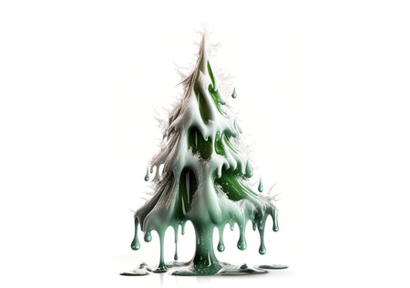 Ice dripping Christmas tree on white background, created with generative AIの素材