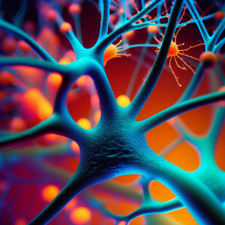 Neurons detail in vibrant colors, created with generative AIの素材