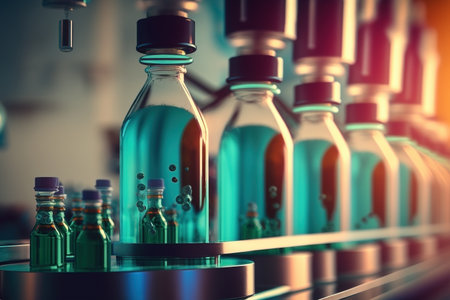Detail from pharmaceutical production line, created with generative AIの素材