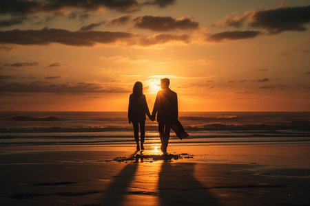 Young couple on the beach at sunset, created with generative AI, created with generative AIの素材