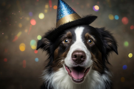 Cute dog with a celebration hat, created with generative AIの素材