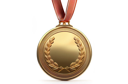 Blank gold medal on the white background, created with generative AIの素材