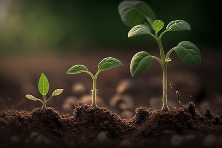 Seeds growing from ground, created with generative AIの素材