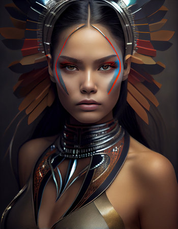 Portrait of beautiful native American woman, created with generative AIの素材