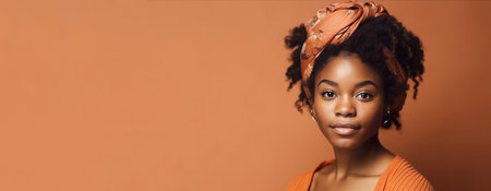 Portrait of beautiful afro american woman studio shot on pastel background, created with generative AIの素材