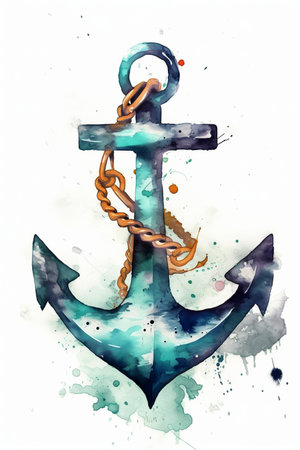 Blue anchor watercolor painting, cretaed with generative AIの素材