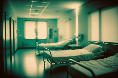 Blurred empty hospital room, created with generative AIの素材