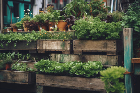 Closeup detail of the urban garden, created with generative AIの素材