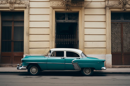 Vintage Cuban car on the street of Havana, Cuba, created with generative AIの素材