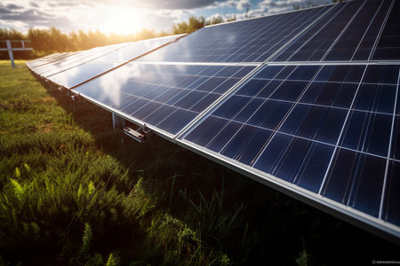 Solar panels in the field, created with generative AIの素材