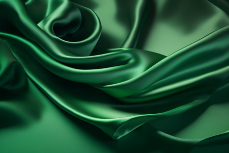 Green colored silk satin wavy backdrop, created with generative AIの素材