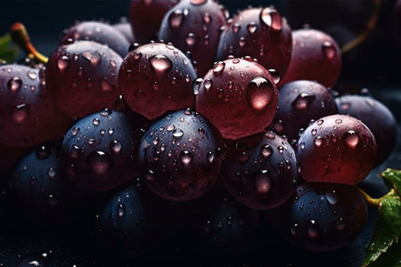 Grapes with water drops closeup, created with generative AIの素材