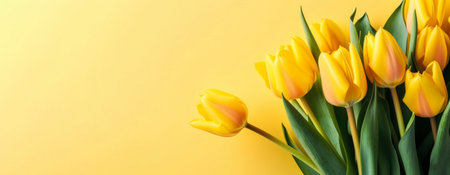 Yellow tulips on the bright yellow background, created with generative AIの素材