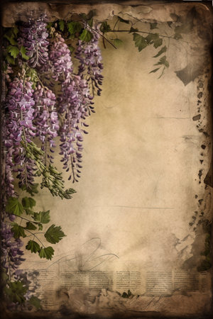 Old antique paper with wisteria frame, created with generative AIの素材